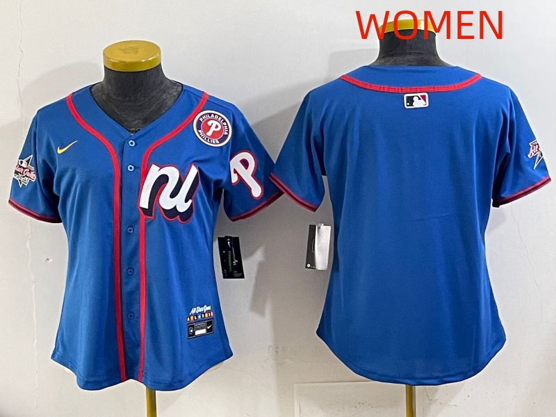 Women 2025 Philadelphia Phillies Blank Blue All star Nike MLB Jersey style 02